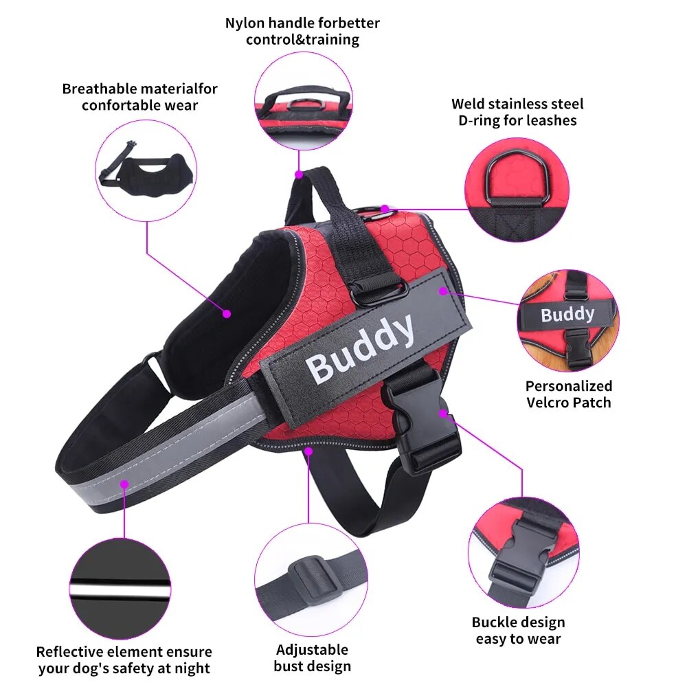 Customized Dog Harness ID Patch Reflective Breathable Adjustable Pet Harness For Dog NO PULL Pet Outdoor Harness Pet Supplies