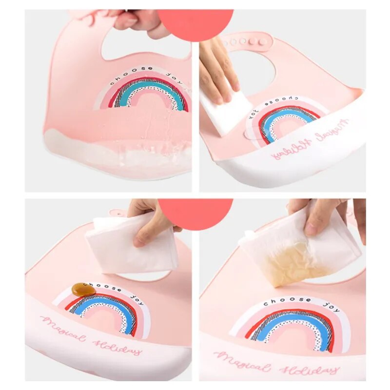 Cute Cartoon Baby Bibs Waterproof Silicone Bib Dinosaur Print Baby Feeding Bib Kids Girl Boy Adjustable Children Apron