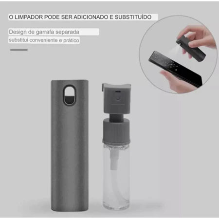 Spray Limpador de Tela Para Celular e Tablet IPad Pano de Microfibra 2 em 1 Limpeza