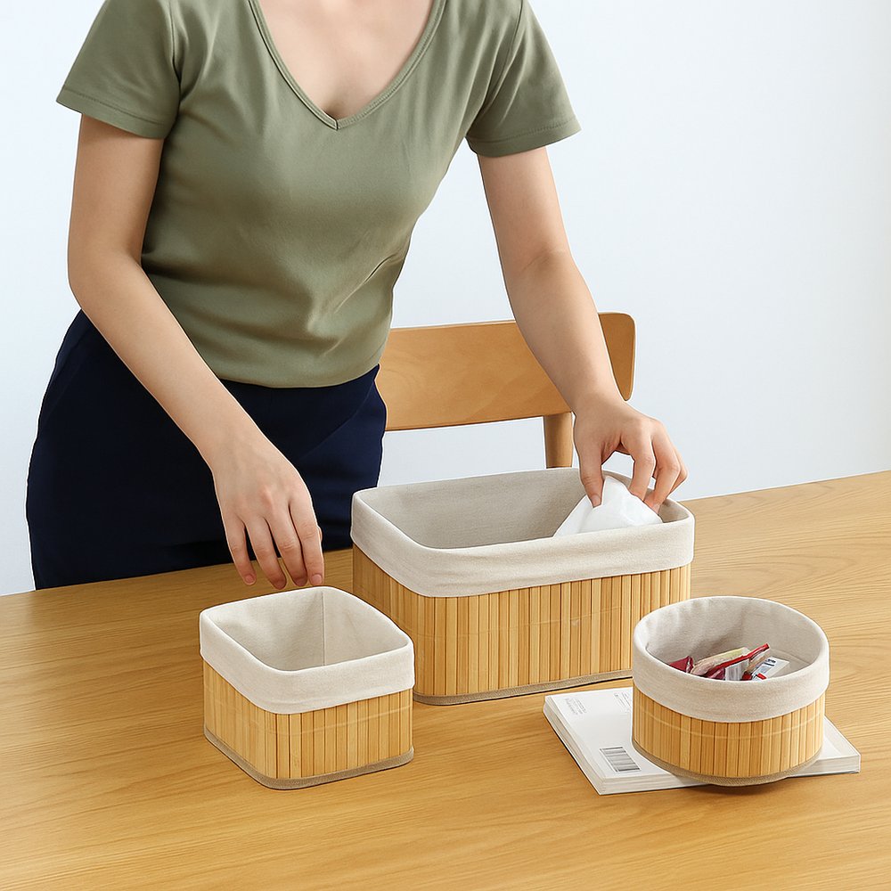 Conjunto 4 Cesto Organizador Multiuso em Bambu