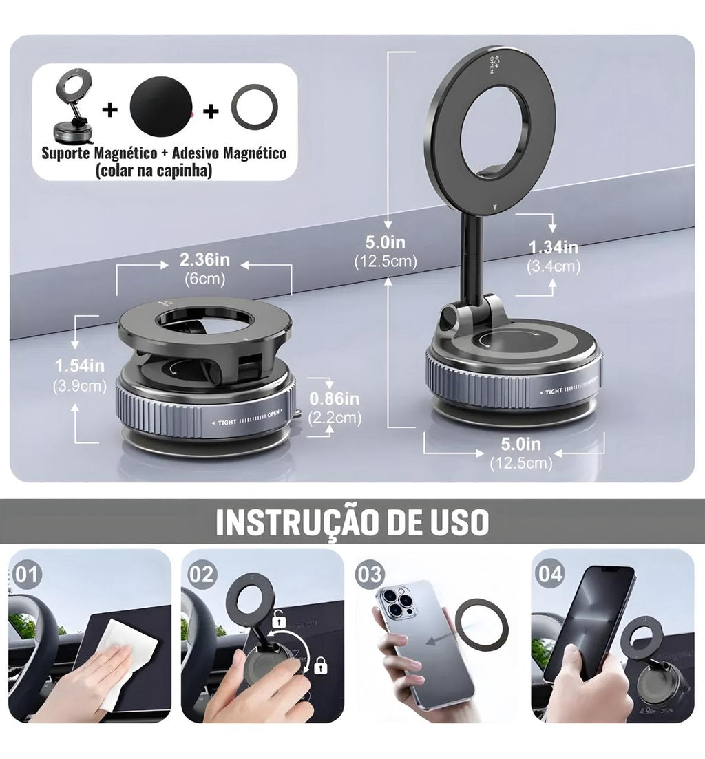 Suporte Celular Magnético Rotativo Dobrável Com Ventosa Kingo S600